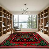 Red Border Persian Floral Medallion Rug