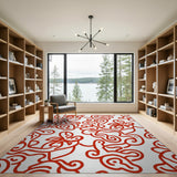 Red Bold Red Floral Outline Area Rug