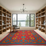 Vibrant Red Persian Floral Rug with Ornate Borders