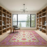 Pink Floral Persian Area Rug with Gold Accents