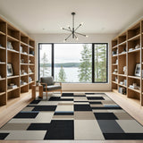 Modern Geometric Block Area Rug in Black Neutral Tones