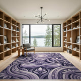 Purple Swirl Leaf Abstract Area Rug