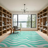 Teal Wavy Coastal Area Rug