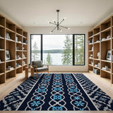 Navy Snowflake Chain Geometric Area Rug