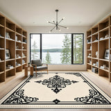 Ornate Black White Persian Medallion No. 31 Rug