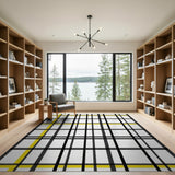 Bold Black Yellow Plaid Grid Area Rug