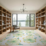 Yellow-Edged Floral Teal Accent Area Rug