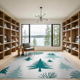 Teal Fir Tree Silhouette Area Rug