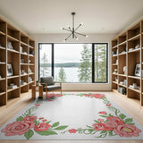 Elegant Pink Rose Vine Border Area Rug