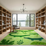 Cute Cartoon Crocodile Green Kids Area Rug