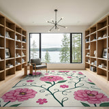 Pink Peony Floral Vine Area Rug
