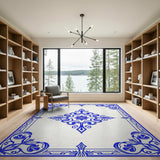 Vintage Blue Ornate Floral Medallion Rug