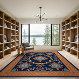 Navy Blue Orange Persian Medallion Area Rug