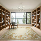 Elegant Cream Peony Floral Border Rug