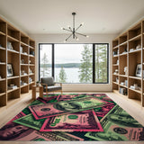 ODIKA Washable Money Rug - Pink & Green Pop Art $100 Bill Area Rug, Low Pile Non-Slip Decor