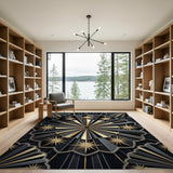 Black Gold Art Deco Starburst Area Rug