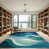 Blue Teal Abstract Wave Abstract Area Area Rug