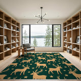 Festive Reindeer Stars Green Area Rug