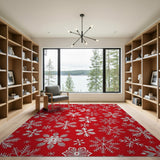 Festive Red Snowflakes Geometric Modern Area Rug