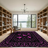 Pink Hummingbird Ornate Swirl Area Rug
