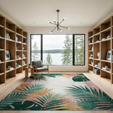 Gold Foil Monstera Palm Leaf Area Rug