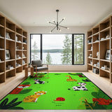 Green Playful Jungle Animals Kids Cartoon Rug