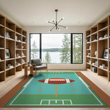 Teal Football Field Area Rug with Game Ball