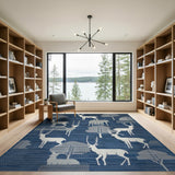 Indigo Blue Deer Tree Silhouette Area Rug