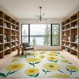 Vibrant Yellow Sunflower Floral Yellow Area Rug
