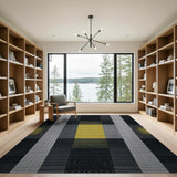 Modern Geometric Black White Yellow Area Rug