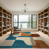 Teal Orange Geometric Abstract Area Rug