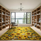 Yellow Sunflower Meadow Rug with Butterflies