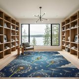 Starry Dandelion Night Sky Blue Area Rug
