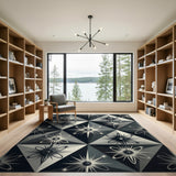 Black White Atomic Star Geometric Rug