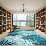 Teal Palm Fronds Coastal Area Rug