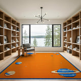 Orange Pixelated Space Planets Area Rug