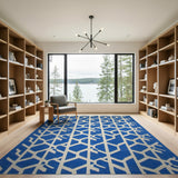 Blue and Teal Blue White Geometric Lattice Area Rug