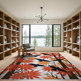 Fiery Maple Leaves Black Ravens Area Rug
