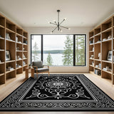 Traditional Persian Black and White Intricate Black White Persian Mandala Rug