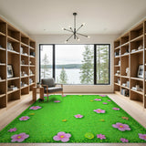 Playful Pink Flower Meadow Kids Area Rug