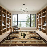 Southwestern Cactus Area Rug in Brown Tan
