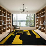 Bold Black Cats on Yellow Geometric Area Rug