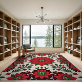 Festive Poinsettia Medallion Area Rug
