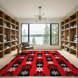 Red Nordic Snowflake Mitten Tribal Rug