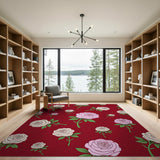 Vintage Roses Red Floral Area Rug