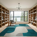 Blue and Teal Teal Grey Abstract Geometric Area Rug