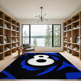 ODIKA Modern Abstract Number 8 Blue & Black Washable Rug - Low Pile Non-Slip Area Rug
