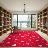 Playful Red Hearts Confetti Area Rug