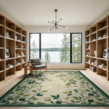 Vintage Green Vine Blossom Area Rug