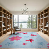 Playful Pink Flowers Butterflies Area Rug
